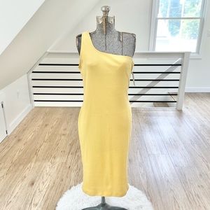 XL XXL OX 1X 2X 3X 4X Nine West yellow one shoulder stretchy midi dress